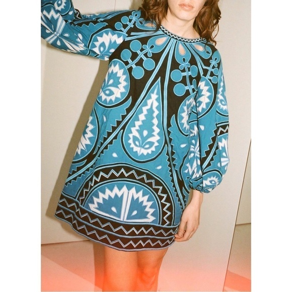 SEA New York Mini Blue Long-Sleeve Gael Cut-Out Tunic Dress - Picture 1 of 7